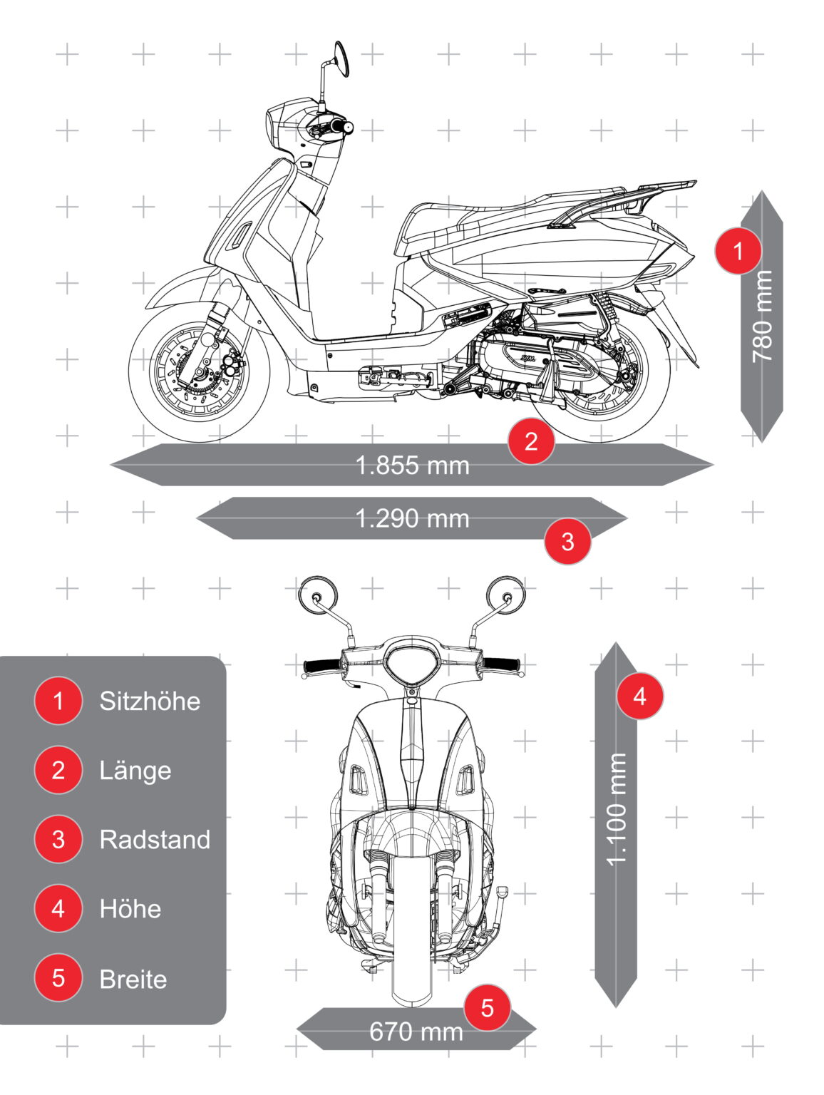 SYM Fiddle 125 Modell 2026 Abmessungen